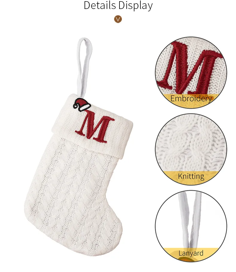 White color Christmas Socks Knitting Snowflake Letter Stocking Christmas Decoration For Home Xmas Tree Ornament Gifts W23-396