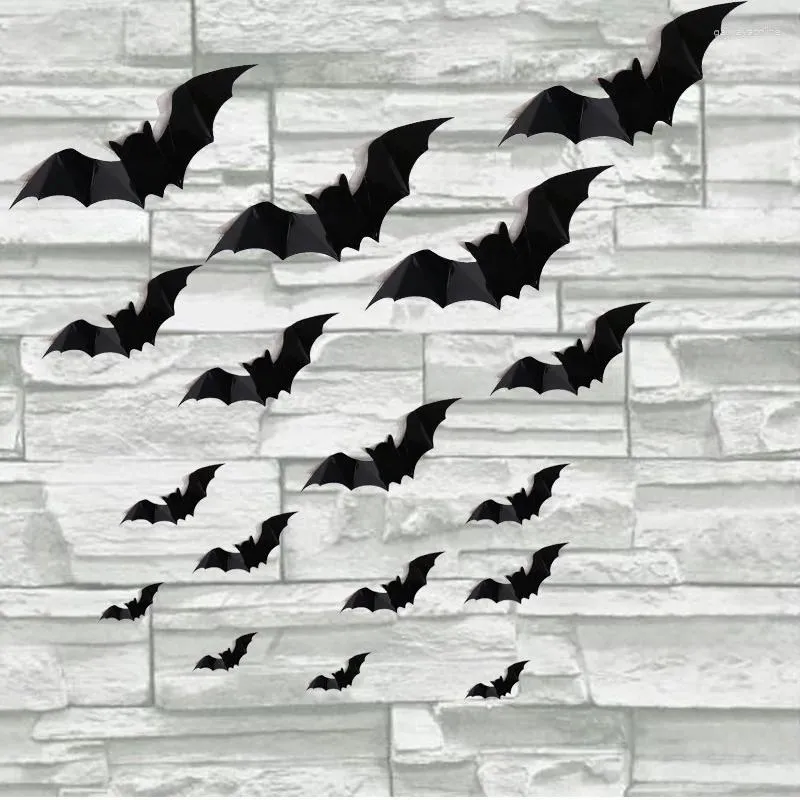 Decorative Flowers 16pcs Halloween 3D Black Bat Wall Stickers Removable DIY Decal Party Decoration Horror Bats