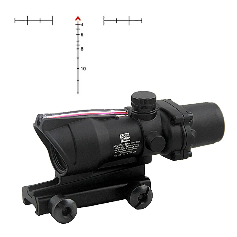 ACOG Fibre Source Portée Tactique 4x32 Rouge Illuminé Fibre Optique 4x Loupe Chevron Verre Gravé Réticule Chasse Lunette De Visée Airsoft