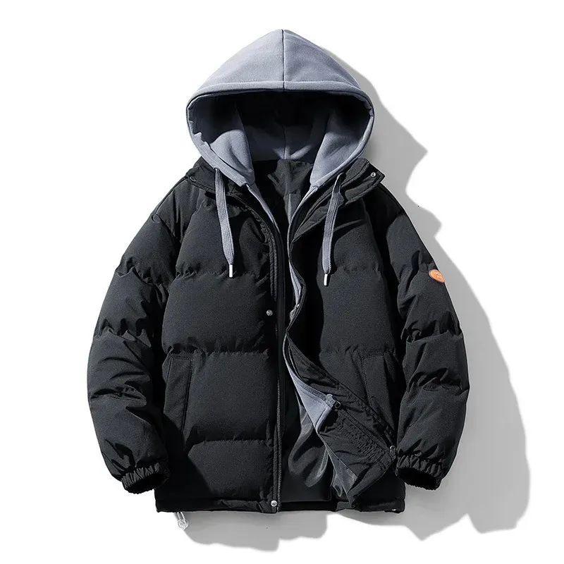 Hommes vers le bas Parkas mode à capuche courte femmes hiver surdimensionné veste coton rembourré manteau femme lâche pardessus décontracté 231018