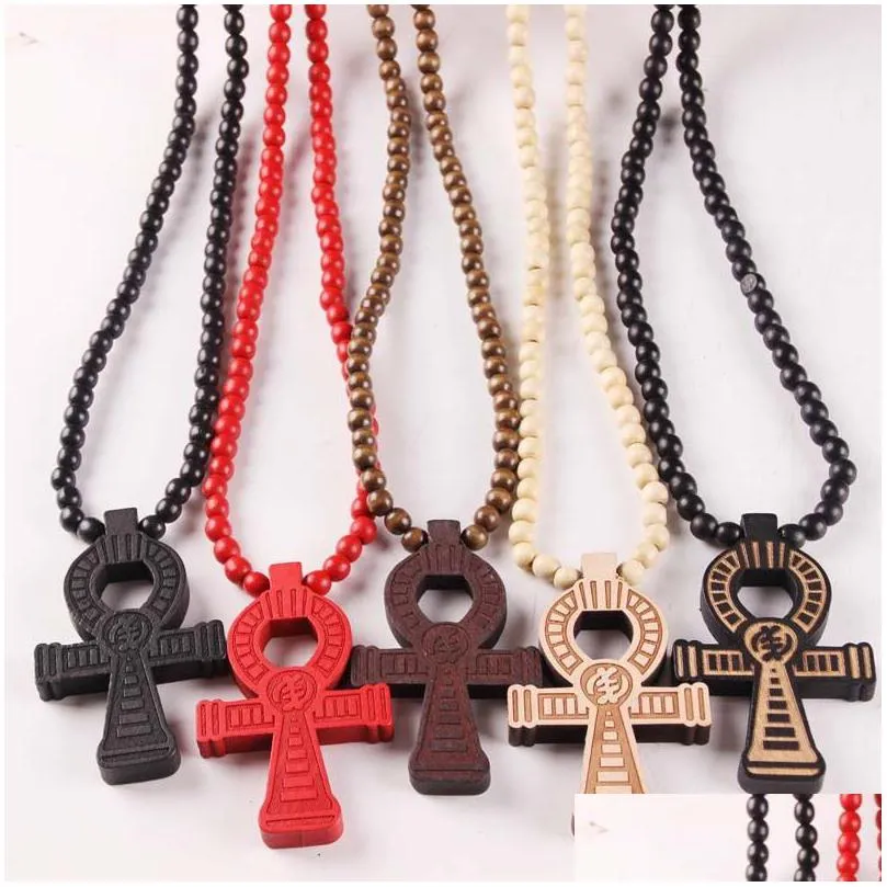 Bon bois pendentif colliers égyptien puissance de vie conception Goodwood en bois perles de charme collier pour femmes mode hommes Dhasr