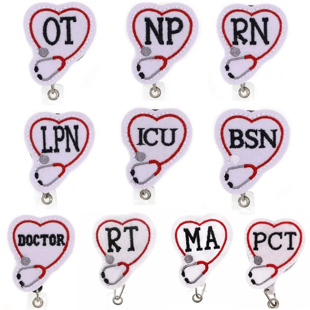 Aangepaste medische sleutelhanger vilt stethoscoop OT NP RN LPN ICU BSN ARTS RT MA PCT intrekbare badge reel voor verpleegkundige accessoires3263