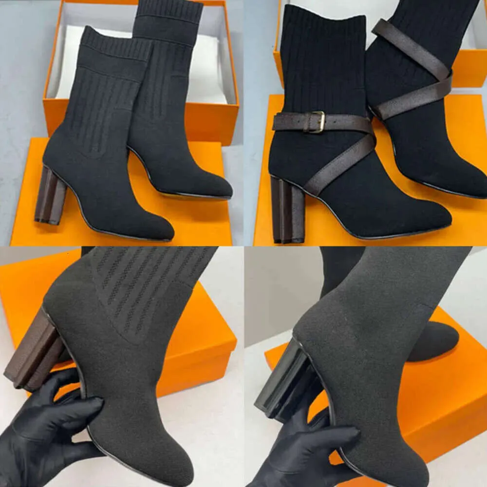 Women Sock Boots Designer Silhouette But Black Martin Booties rozciągnij wysokie obcasy pół zima grube buty do liter 35-42 z pudełkiem nr50