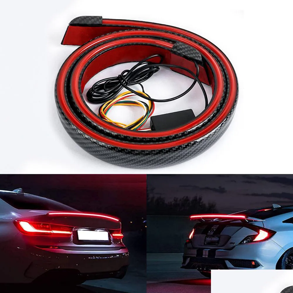 Carbon Fiber Rear Spoiler Wing Tail Light Tape Bar Turn Signal Drl