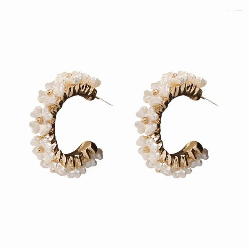 Boucles d'oreilles à clous pour femmes, 1 paire, fleur douce en forme de C, Style coréen, bijoux doux, décoration quotidienne pour filles