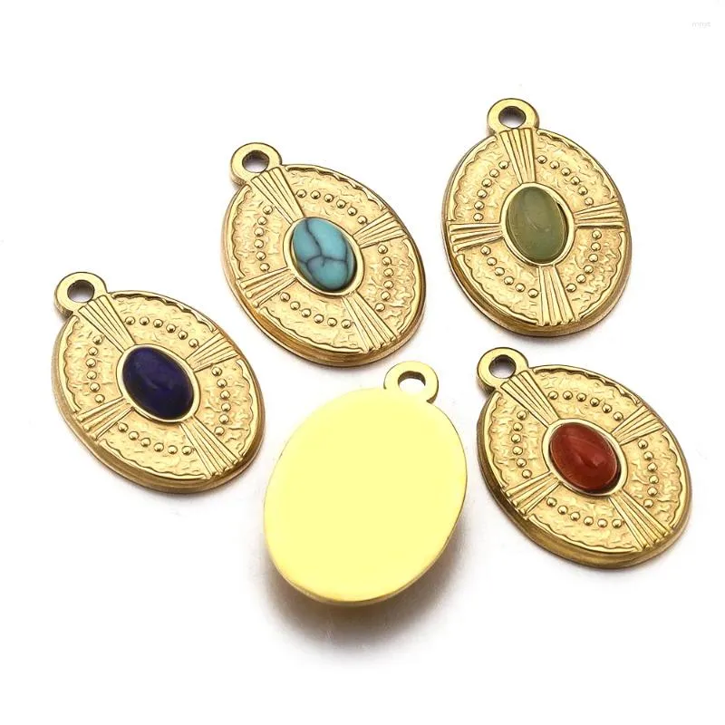 Pendentif Colliers 5pcs en acier inoxydable pierre naturelle plaqué or goutte d'eau ovale charme femmes collier pour bricolage bijoux faisant des fournitures