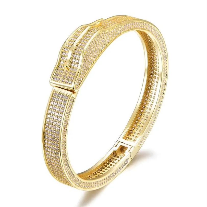 Hip-Hop Men Gold Color Micro-inlyid Zircon Armband Out Cuban Crystal Miami Braclete Chain Hip Hop for Bangle258y