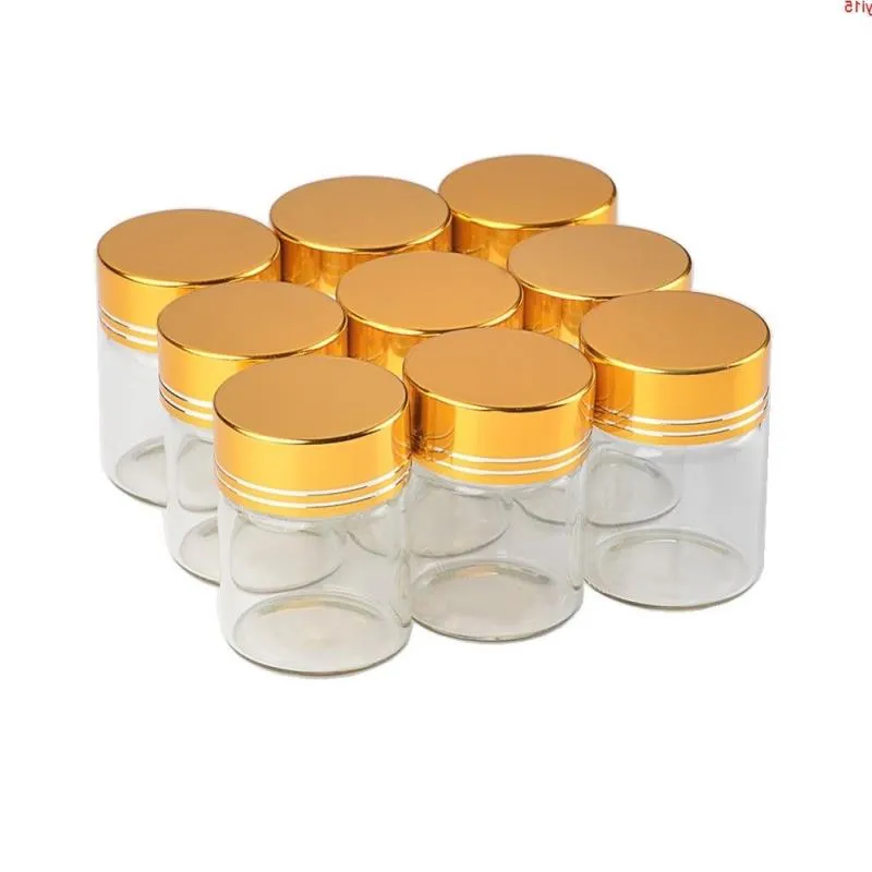 30 * 43mm 24pcs 15ml bouteilles en verre vis en aluminium bouchon doré vide transparent liquide cadeau conteneur souhaitant bouteille jarsgood qté Aaroc