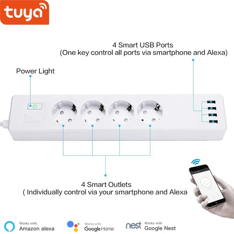 Other Electronics Tuya Smart WIFI Power Strip EU Standard With 4 Plug and USB Port Compatible Alexa Echo Google Nest 231018