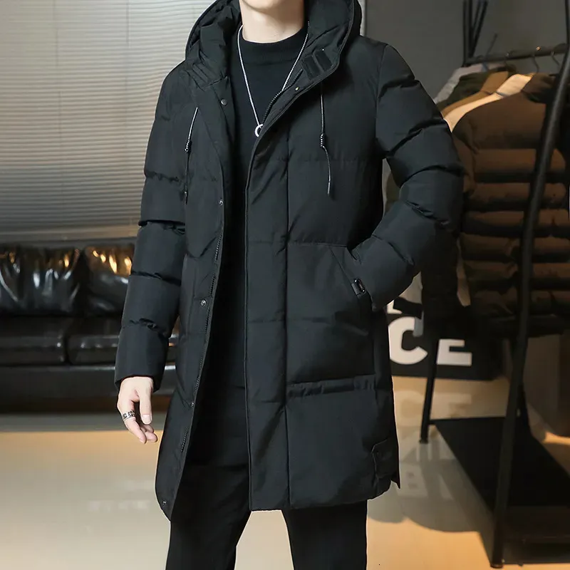 Men's Down Parkas Plus Size 7XL Winter Jacket Men Midlength Thickened Warm Hooded Padded Jackets Solid Color Casual Puffer Coats 231018
