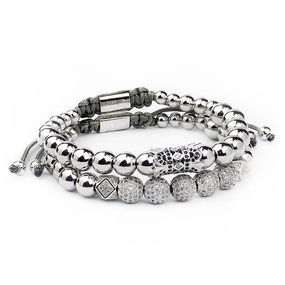 Männer armband 2 stücke Set Luxus Krone Pflastern Zirkonia Sternenlicht Ball Charms Kupfer Perlen Armreifen Für Frauen Geschenk valentinstag 224Z