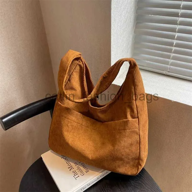 Ramię stałe kolor Corduroy Canvas Soulder Tote Bags for Women 2023 Casual Women's Designer and Bage Female Armpit Bagcatlin_fashion_bags