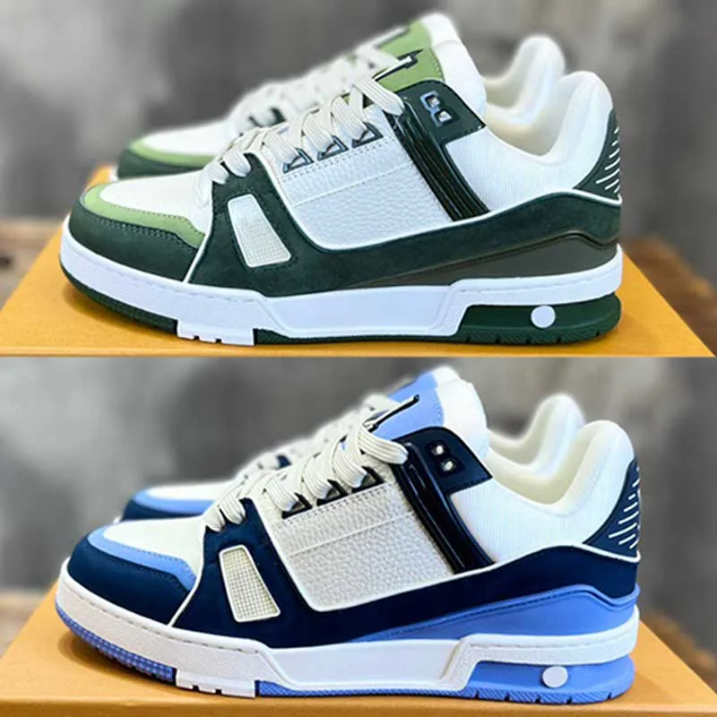 Mens Designer Casual Shoes Officiell webbplats Senaste färgtränare Sneaker Green Frosted Calf Leather Upper Womens Fashion Luxury Brand Low Top Sports Shoes