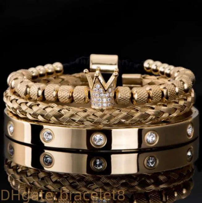 Conjunto de pulseiras de luxo feitas à mão para casal, 3 unidades, coroa de luxo, charme real romano, pulseiras masculinas, mulheres, festa de casamento, presente, joias da moda