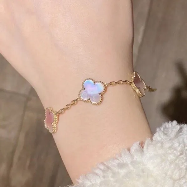 Vier blad klaver armband natuurlijke schaal edelstenen goud vergulde 18k ontwerper voor vrouw vintage 925 zilveren mode hoogste aanrechtskwaliteit premium geschenken 015