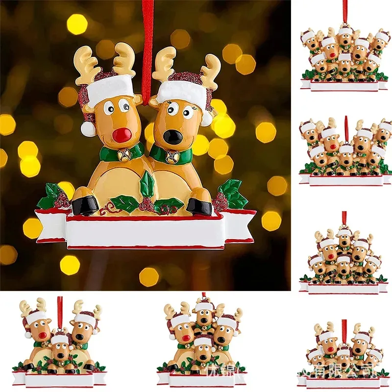 Nuovo 2023 personalizzato famiglia di renne decorazione dell'albero di Natale simpatico cervo ciondolo in resina natalizia