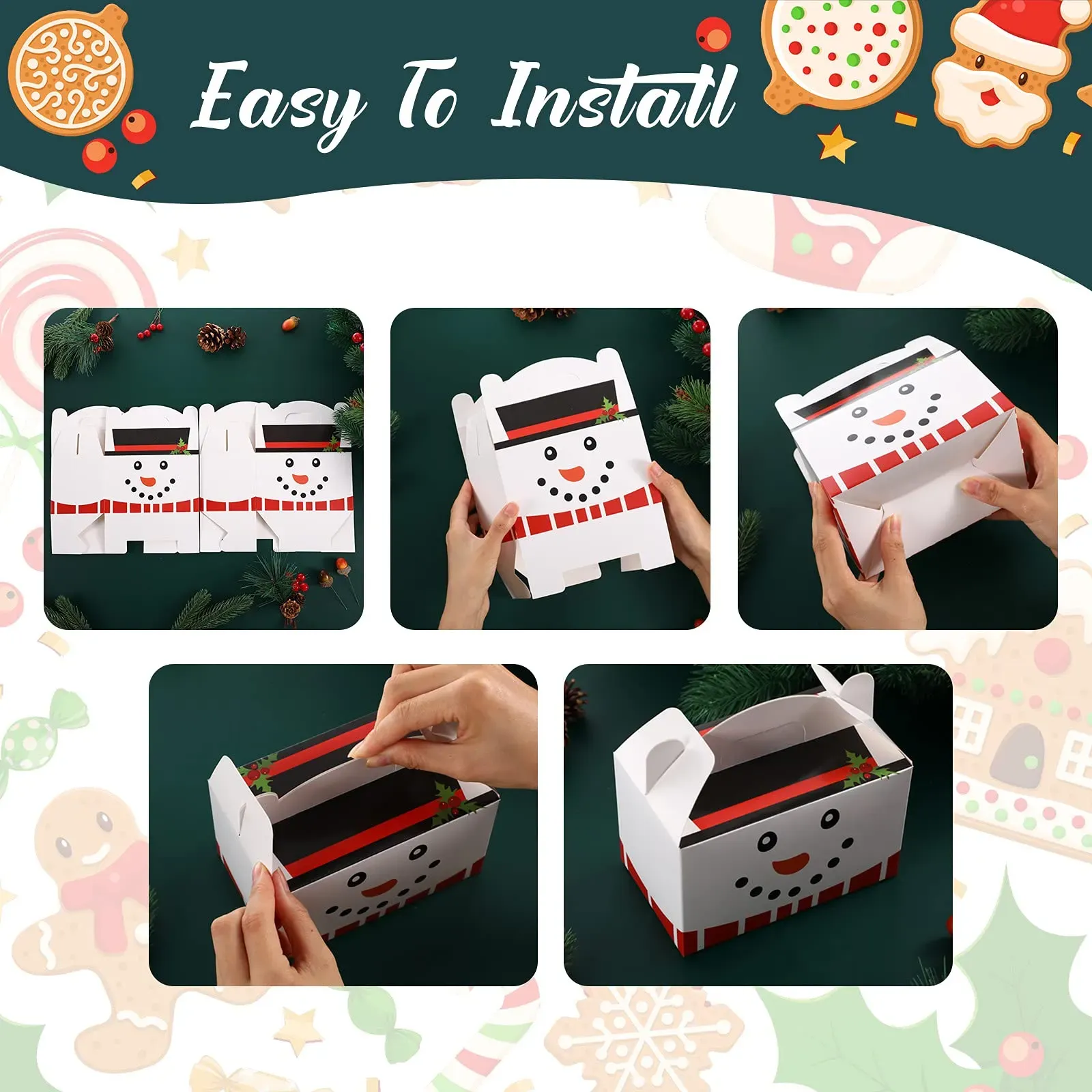 christmas treat boxes santa elf snowman elk xmas cardboard present candy cookie boxes with handles holiday party favor supplies 4 designs