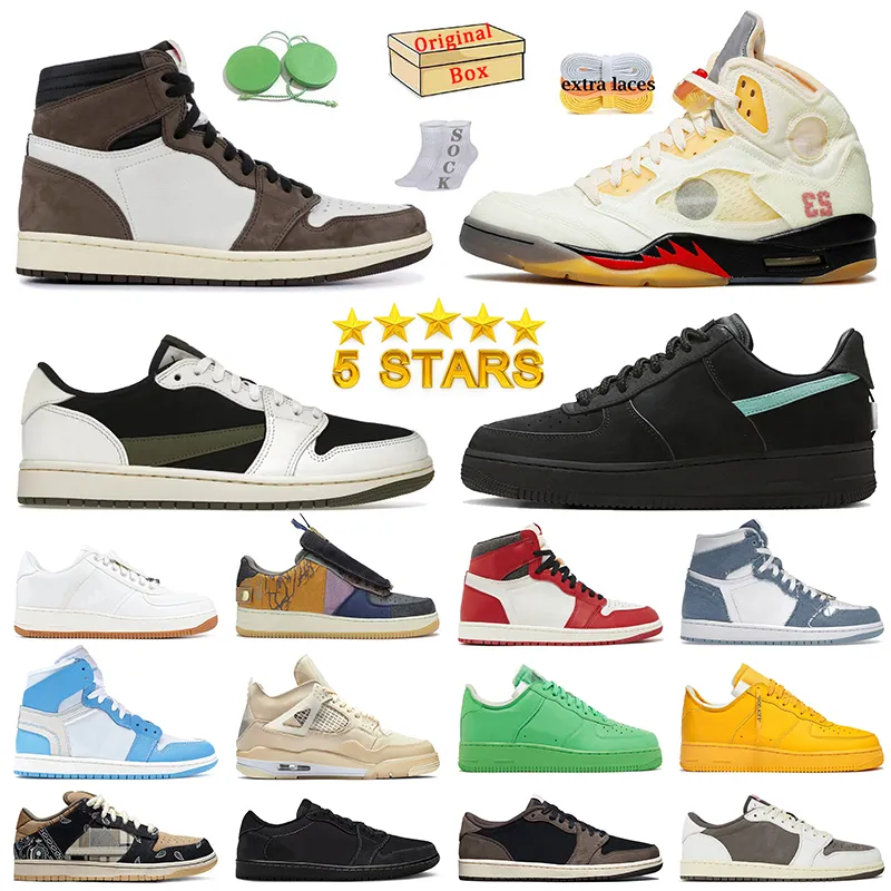 Met originele doos Suède materiaal Cactus Jack 1s Basketbalschoenen 4s Topkwaliteit Jumpman 1 4 White Sail Fire Red 5s Low Reverse Mokka Phantom Designer Sneakers Trainers