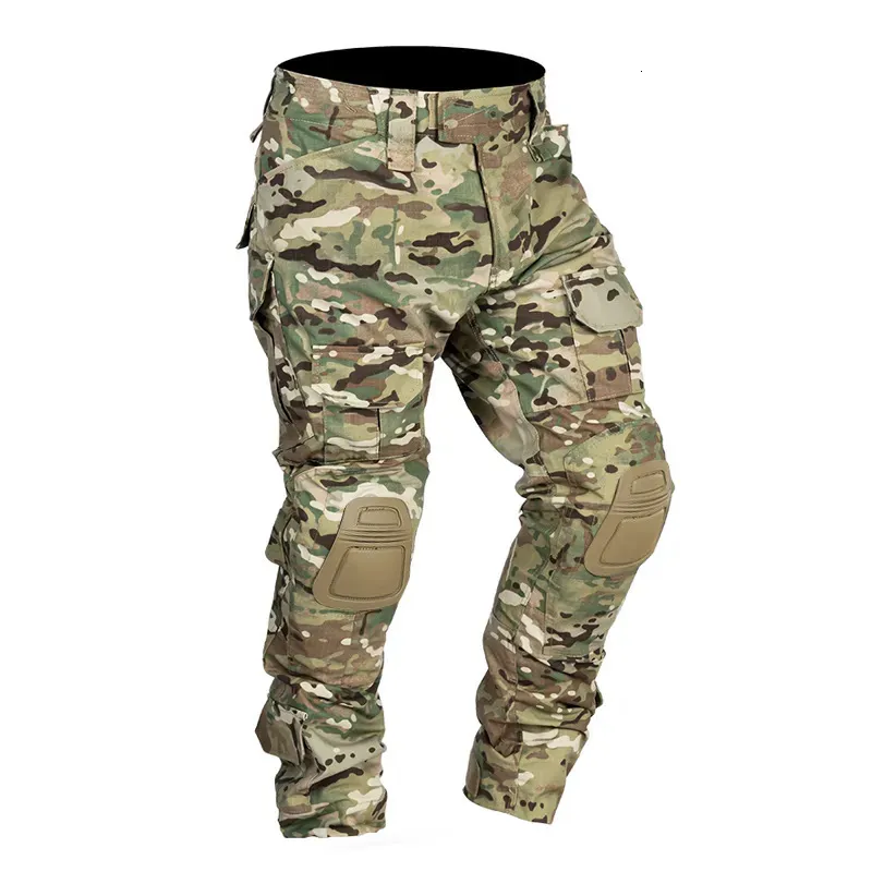 Outdoor Pants Men Combat Pants With Knee Pads Army Military Airsoft Tactical Cargo Sport Trousers Camouflage Multicam Trekking Hunting Clothes 231017