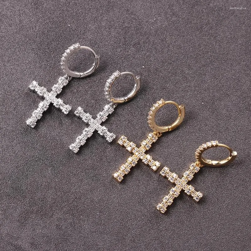 Boucles d'oreilles minimalistes Hip Hop, bijoux en Zircon glacé, croix pour femmes, en laiton scintillant, Micro entièrement pavé, 2023