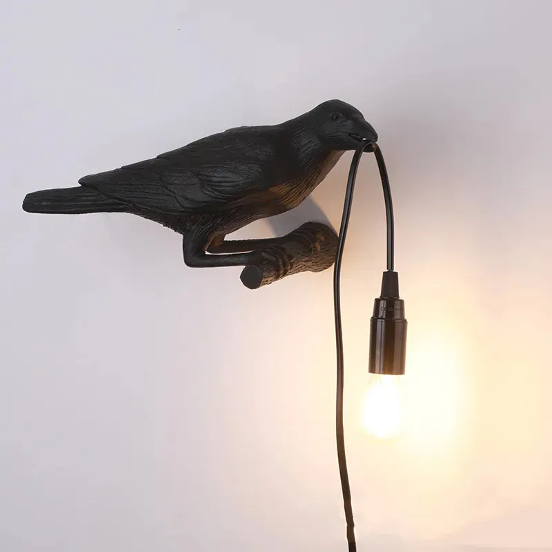 Objets décoratifs Figurines résine chanceux oiseau créatif corbeau mur lampe de Table chambre veilleuse chevet salon décoration de la maison 231017