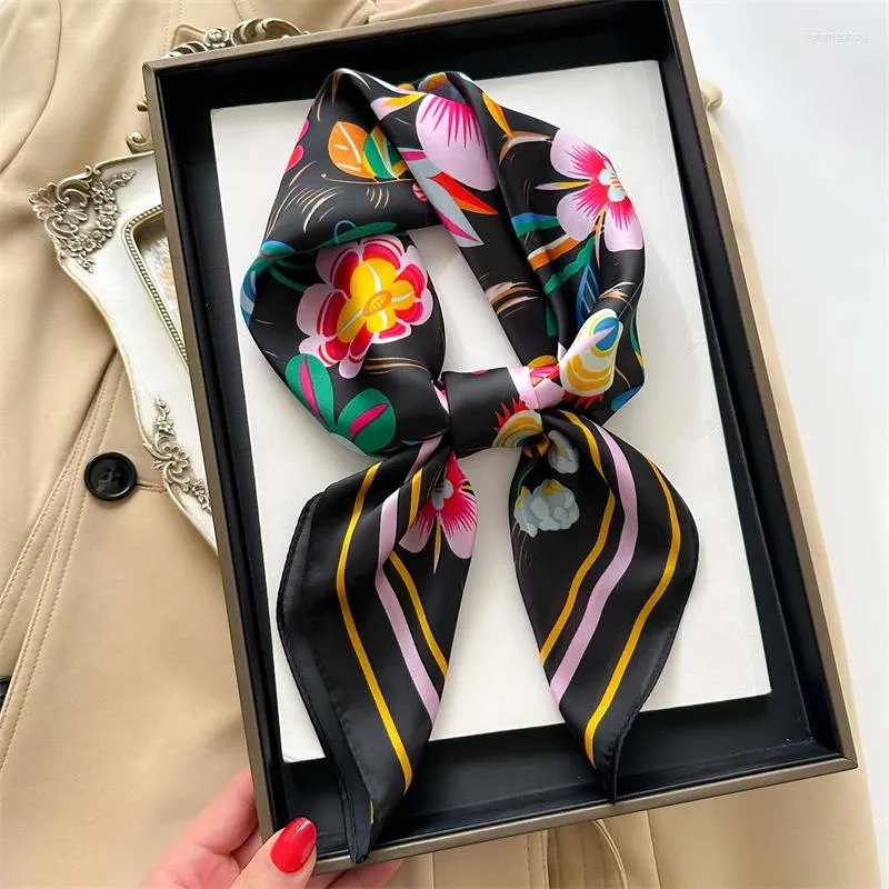 Halsdukar Fashion Luxury Silk Square Scarf For Women Shawl Wraps Neckerchief Hair Bands Satin Ribbon Female Hijab Pannband Bandana Foulard