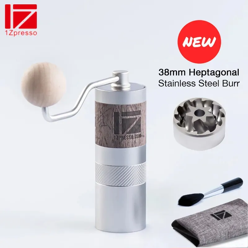 Manual Coffee Grinders 1ZPRESSO Q2 Manual Coffee Grinder Portable 38mm Heptagonal Stainless Steel Burr Coffee Mill Step Adjustment Hand Crank Grinder 231018