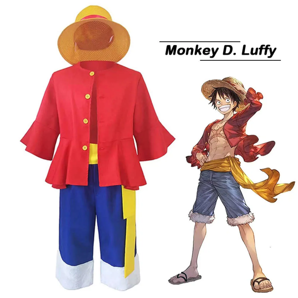 Luffy Costume for Adult Kids Monkey D. Luffy Cosplay Costumes Red Tops Shirt Shorts Hat Suit Halloween Outfits For Women Mencosplay