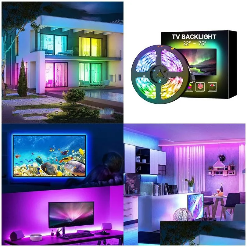 Autre décor à la maison 2M USB LED Strip Light 5050 SMD RVB Lumières Flexible Lampe Ruban TV Bureau Diode Adaptateur Drop Livraison Jardin Dhjzq