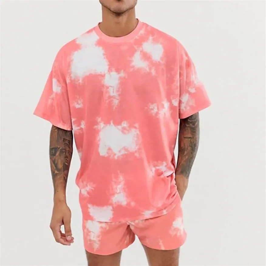 2 Pieces Sets Summer Tiedye Printing Tracksuit Men Casual Fashion Floral Print Shirts shorts Set Mens Beach Hawaiian Clothi228o