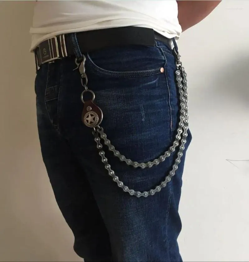 Keychains Fashion Punk Hip-Hop Belt midja Key Chain Multilayer Man Pants Men Jeans Black Gun Plated Bicycle Metal Chains