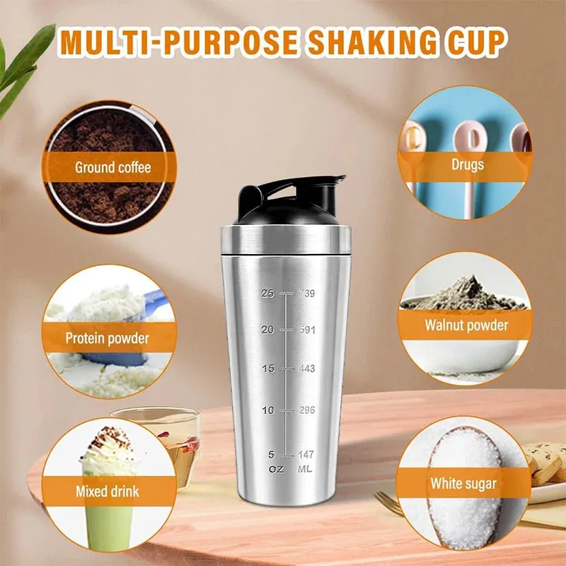 Gobelets Shaker à protéines en acier inoxydable de 750ML, bouteille avec boule de mélange en métal anti-fuite pour shakes 231017