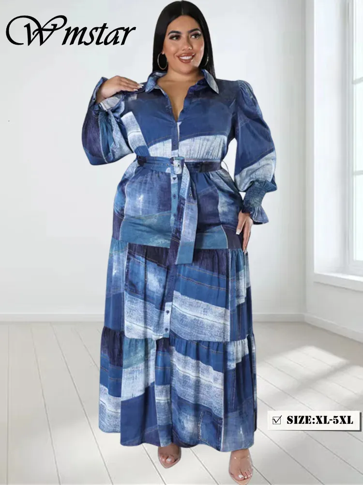 Robes grande taille Wmstar Robes grande taille pour femmes Tie Dye imprimé avec poches Slashes Fashion Party Maxi Dress Wholesale Drop 231017