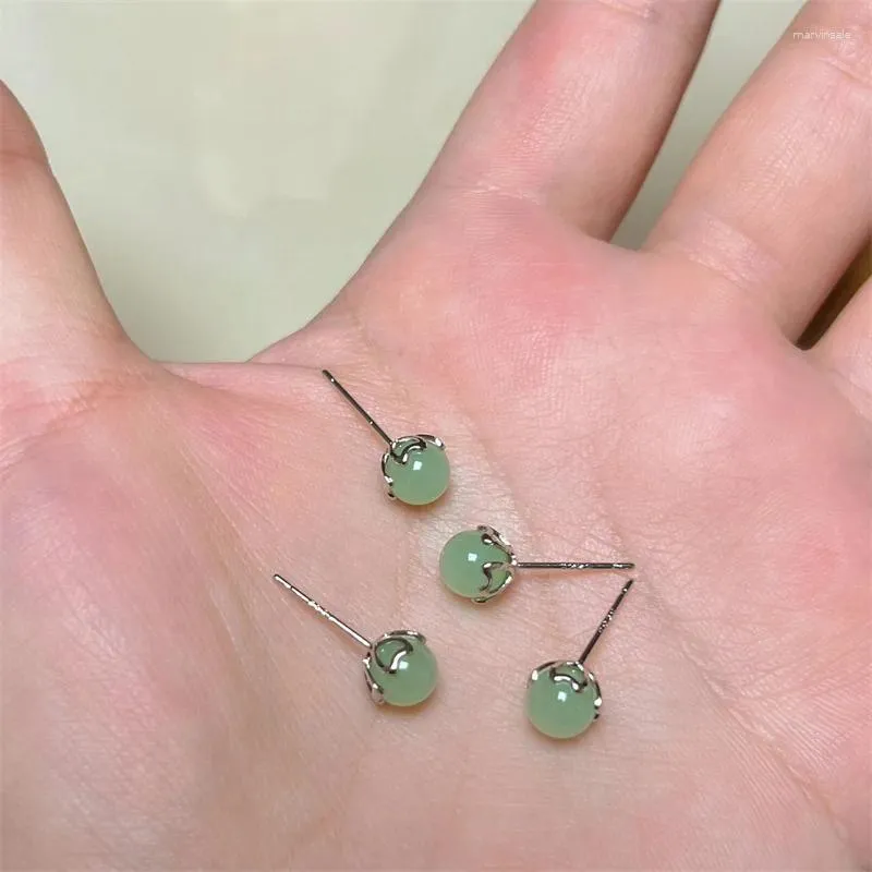 Stud Earrings S925 Silver Needle Imitation An Jade For Women Girls Simple Delicate Mini Cartilage Jewelry Gifts