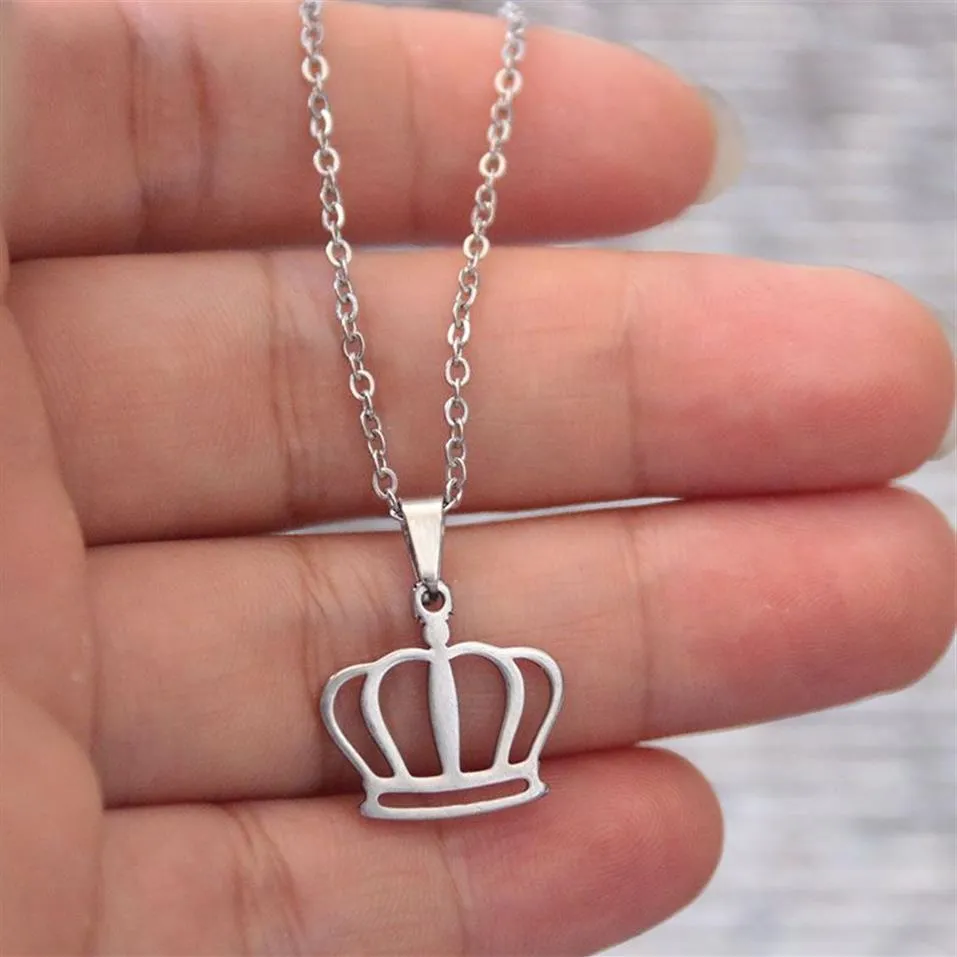 Everfast 10Pc Lot Simple Crown Stainless Steel Charms Chokers Pendants Necklaces Women Kids Girls Fashion Minimalist Jewelry Gift 208x