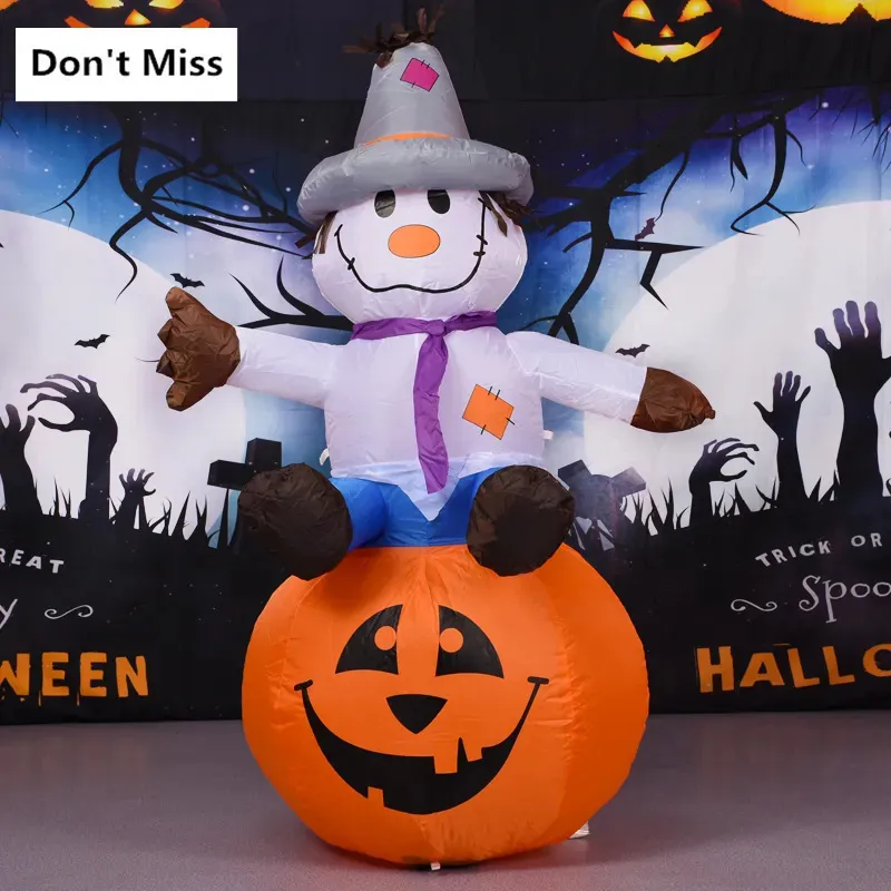 Autres fournitures de fête d'événement LED Halloween Toy Ghost assis sur une tête de citrouille effrayante Décoration intérieure et extérieure Halloween Modèle gonflable 231017