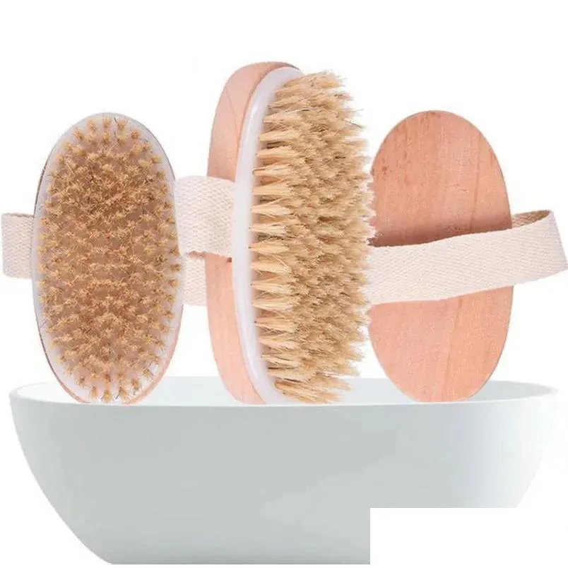 Brosses de nettoyage Stock Brosse de bain Peau sèche Corps Doux Poils naturels Spa La douche en bois sans poignée Drop Livraison Maison Jardin Dhlah