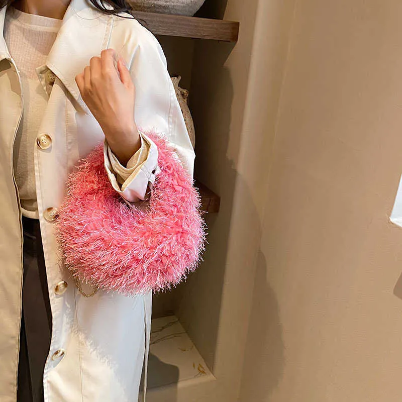 Borse da sera da donna Giappone Corea del Sud Autunno e inverno Nuova borsa in peluche Borsa a tracolla color caramello moda Nappa da donna