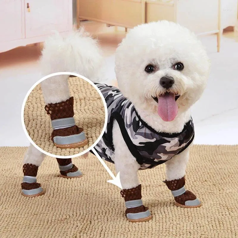 Cão vestuário sapatos para animais de estimação verão reflexivo malha sandálias fundo macio pequenos cães gatos bonito anti-deslizamento respirável accessoires