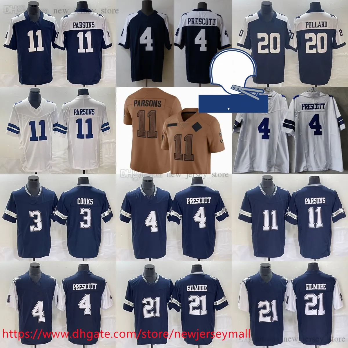 Filme 2023-24 Novo S-6XL Football Wear Jersey Stitched 4 DakPrescott 21 StephonGilmore 3 BrandinCooks Jerseys Sport 1960 Navy White 3nd Limited homem mulheres juventude