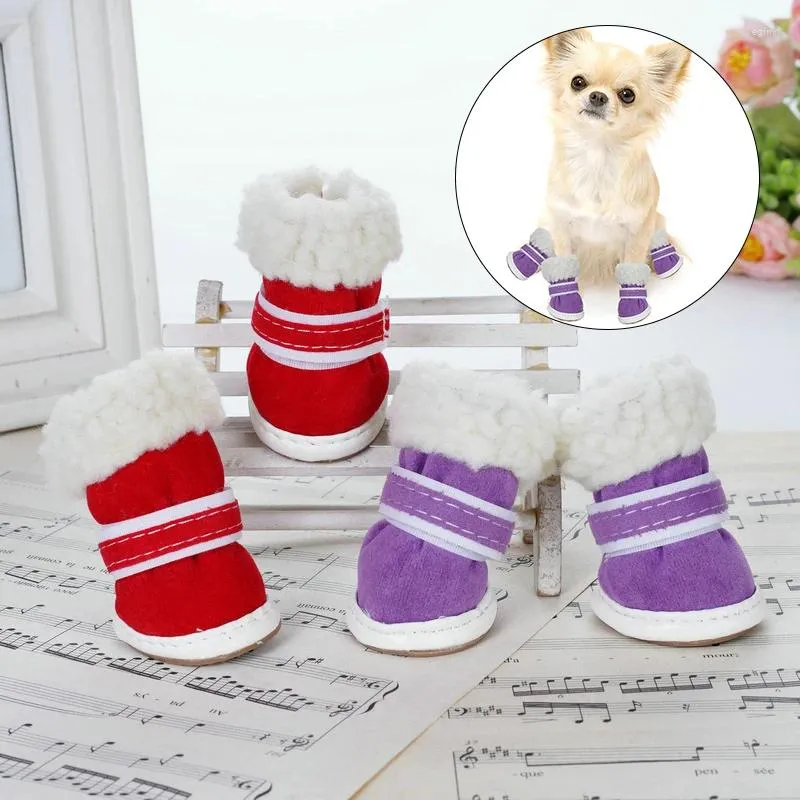 Hundebekleidung 4 Teile/sätze Winter Haustier Lammwolle Schuhe für kleine Hunde Warme rutschfeste verschleißfeste Stiefel Chihuahua Yorkie Teddy