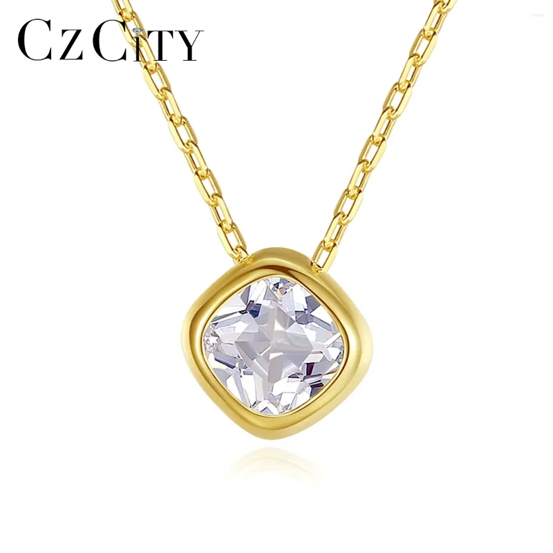 Pendants CZCITY Bezel Setting Small Square 925 Sterling Silver Zircon Pendant Necklace Women Korean Fashion Trendy Charm Chain Jewelry