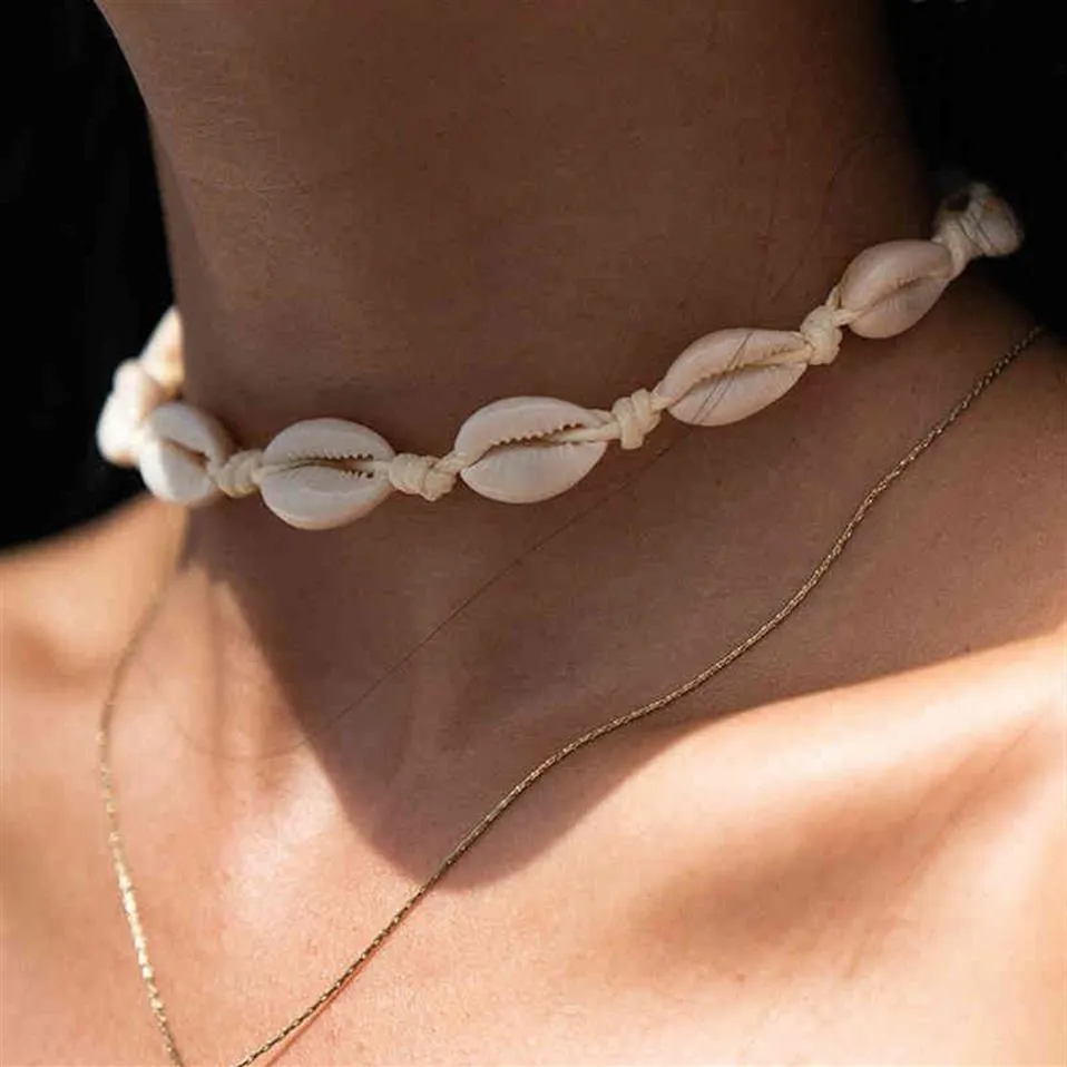 Fashion Black Rope Chain Natural Seashell Choker Necklace Collar Necklace Shell Choker Necklaces for Summer Beach Gifts collares Y256L