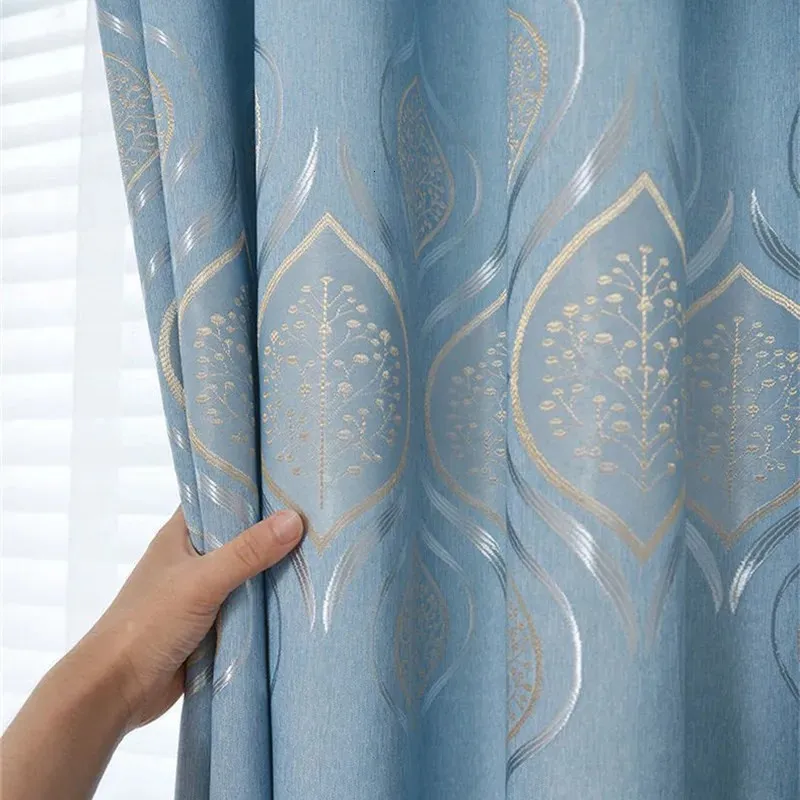 ベッドルームの窓の高さ310cm高さ310cmのカーテン75％ブラックアウトスタイル4色青い贅沢なリビングルームカーテン装飾ドレープ231018