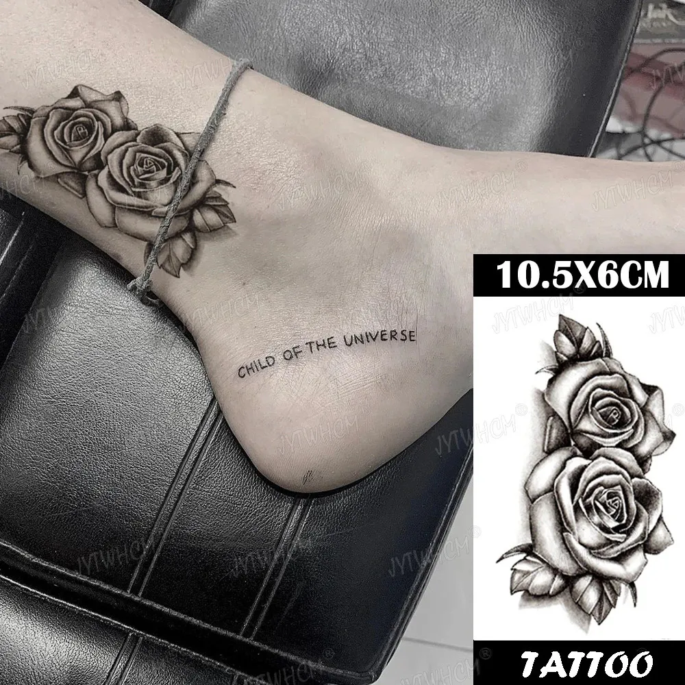 5 st tillfälliga tatueringar svart sexig blomma tatuering klistermärke vattentät fotled axel 3D realistisk kroppskonst blixt falska tatuer och män 231018