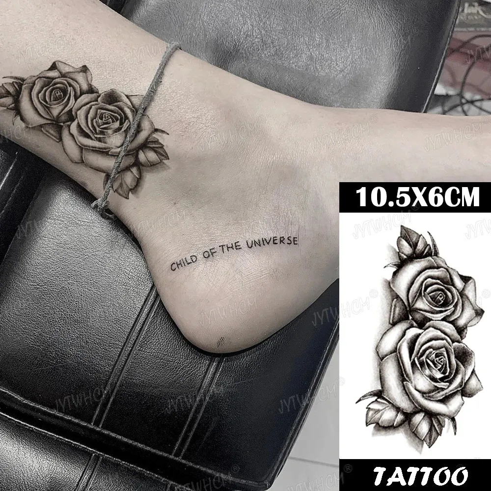 5pc Geçici Dövmeler Siyah Seksi Çiçek Çıkarım Su Geçirmez Ayak Bileği Omuz 3D Gerçekçi Vücut Sanat Flaş sahte Tatoo Kadınlar ve Erkekler 231018