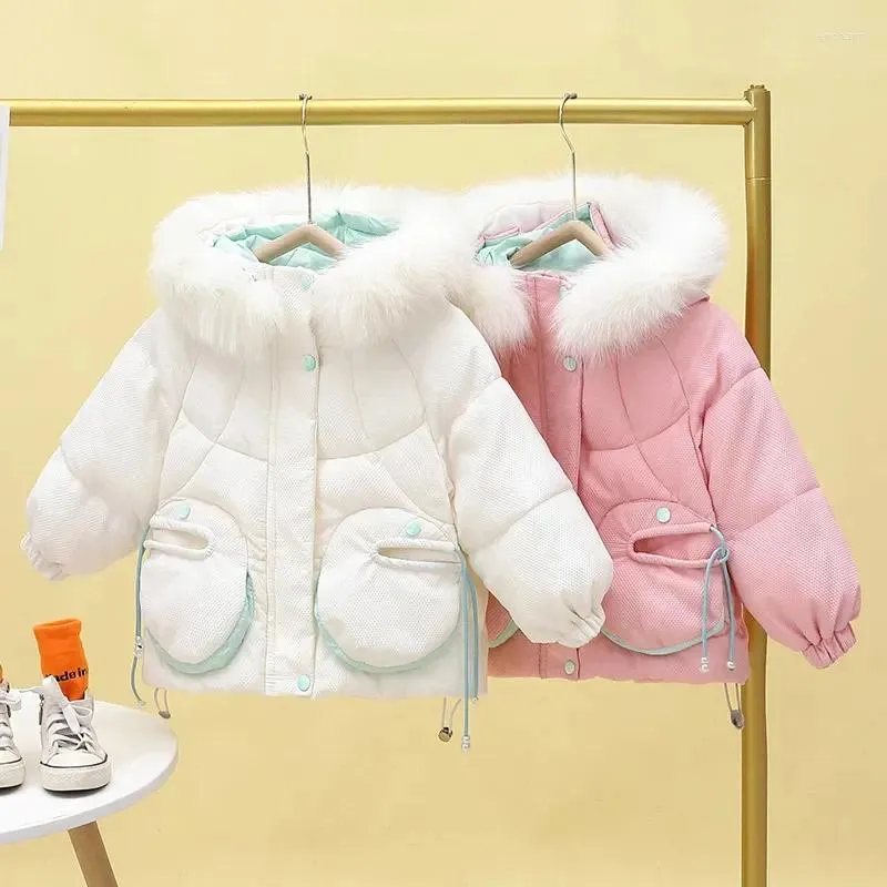 Down Coat For Girls Warm Pull Rope Hooded Fluff Children's Winter Windbreaker Girl's Jacket Outerwear
