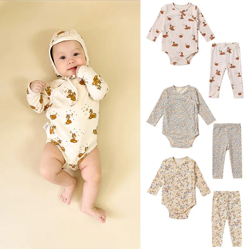 Baby Autumn Spring Clothes Long Sleeve Romper Tops and Pants Soft Cotton Print Jumpsuit Newborn Bodysuit Toddler Clothing Set