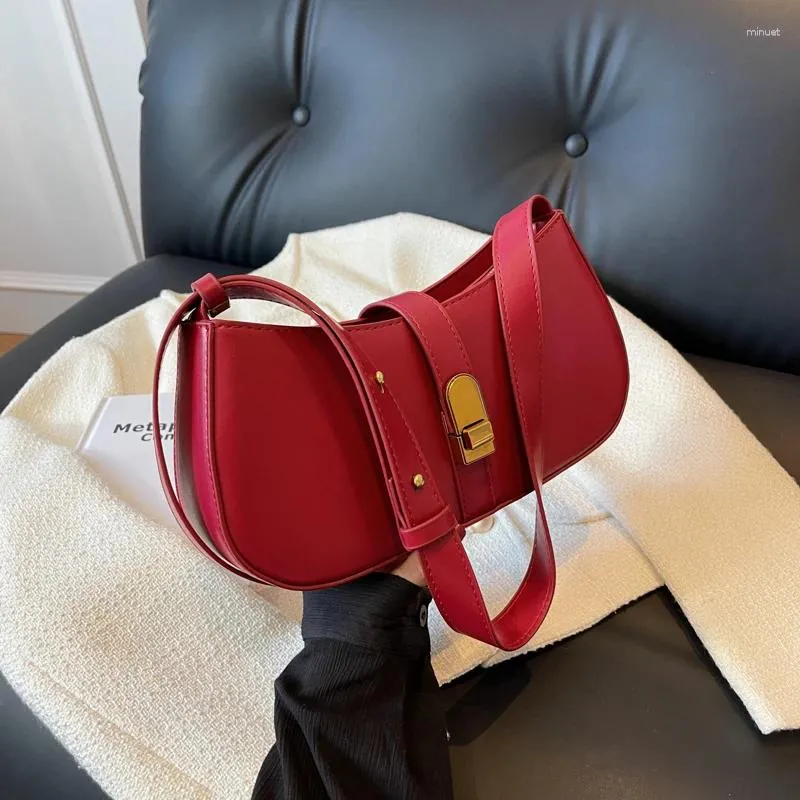 Evening Bags Red Underarm Bag For Women Autumn 2023 French Luxury Retro Wedding Shoulder Crossbody Casual Simple Leather Handbags