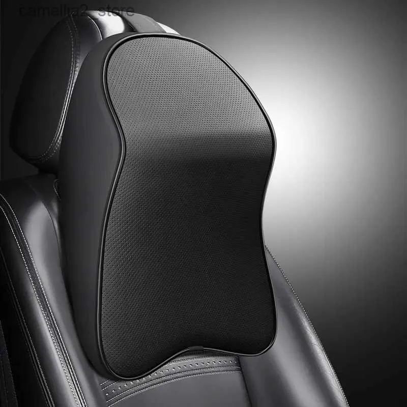 Seat Cushions 3D Nappa Leather Memory Foam Headrest Car Neck Pillow Support Neck Rest Pillow for Car Pain Relief Travel Neck Support Q231018